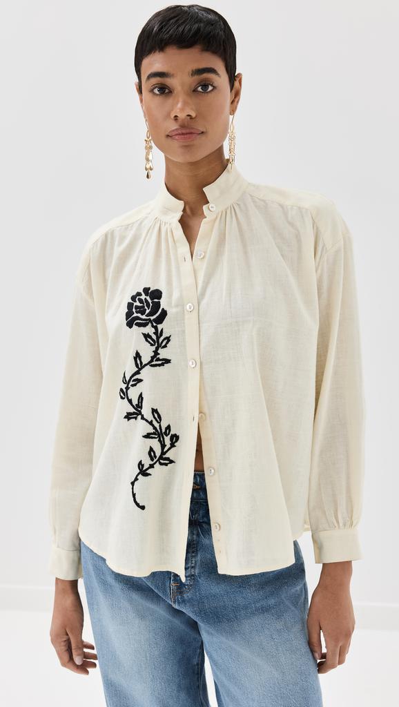 Alix of Bohemia Kiki Noir Rose Embroidered Shirt