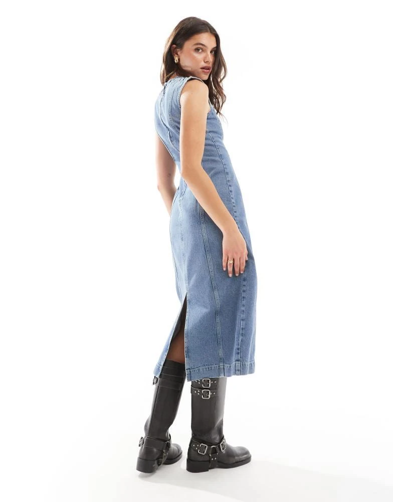 Whistles Whistles midi denim dress with seam detail in blue 4