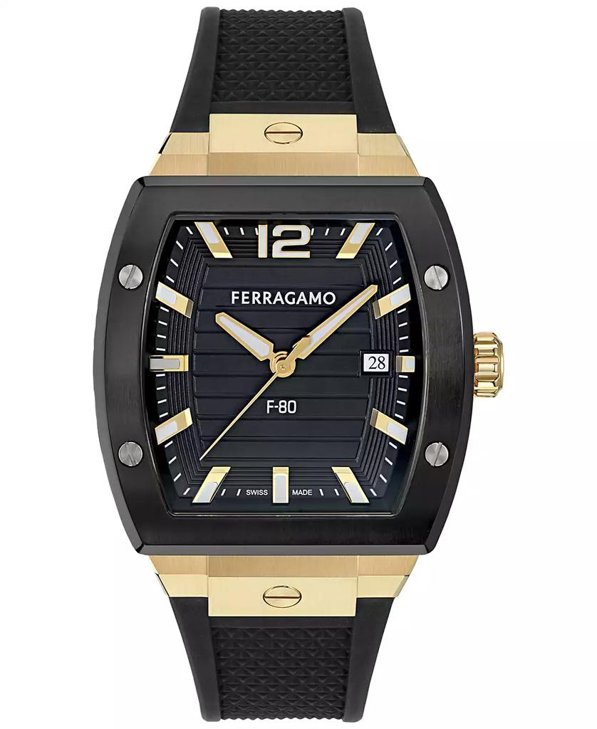 Salvatore Ferragamo Men's Swiss F-80 Tonneau Black Polyurethane Strap Watch 42mm