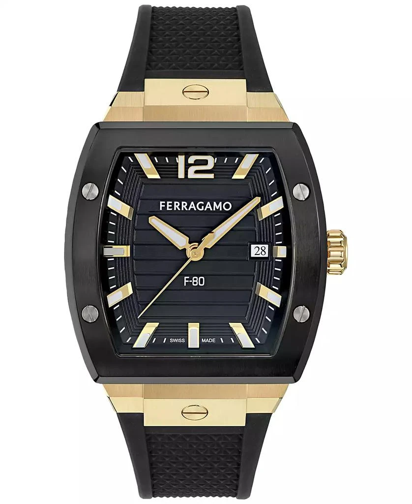 Salvatore Ferragamo Men's Swiss F-80 Tonneau Black Polyurethane Strap Watch 42mm 1