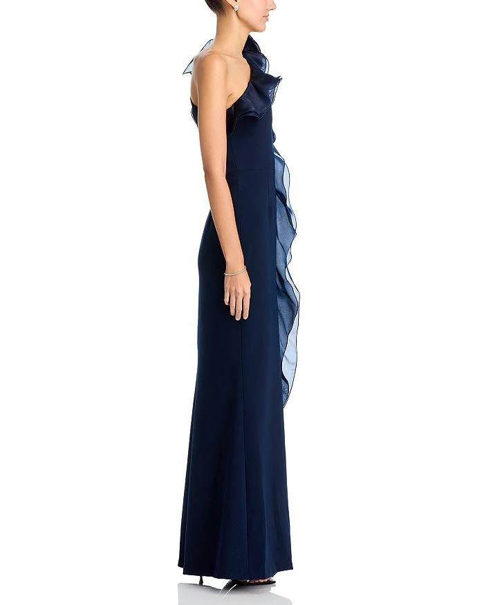 Teri Jon One Shoulder Crepe Column Gown 4