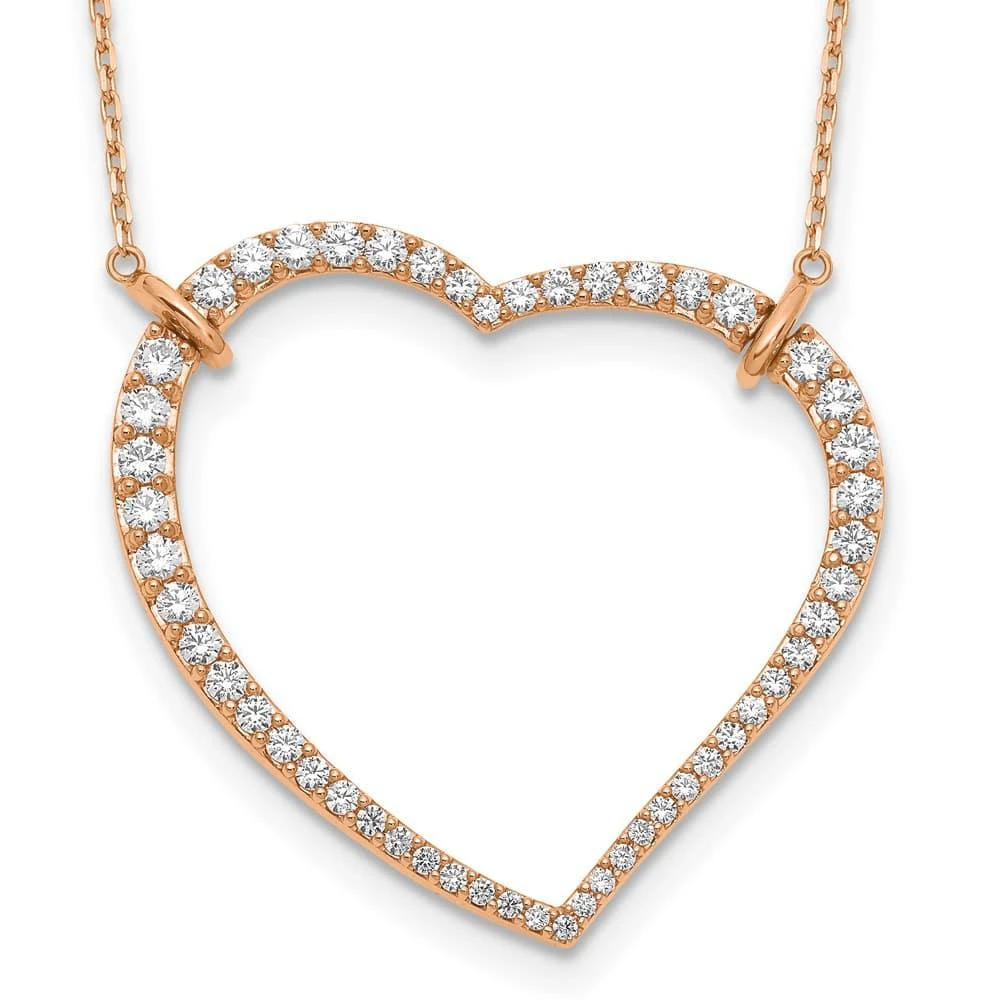Diamond2Deal 14K Gold 1 3/4 Ct Lab Grown Diamond Open Heart Necklace 18" Clarity VS, Color D-E