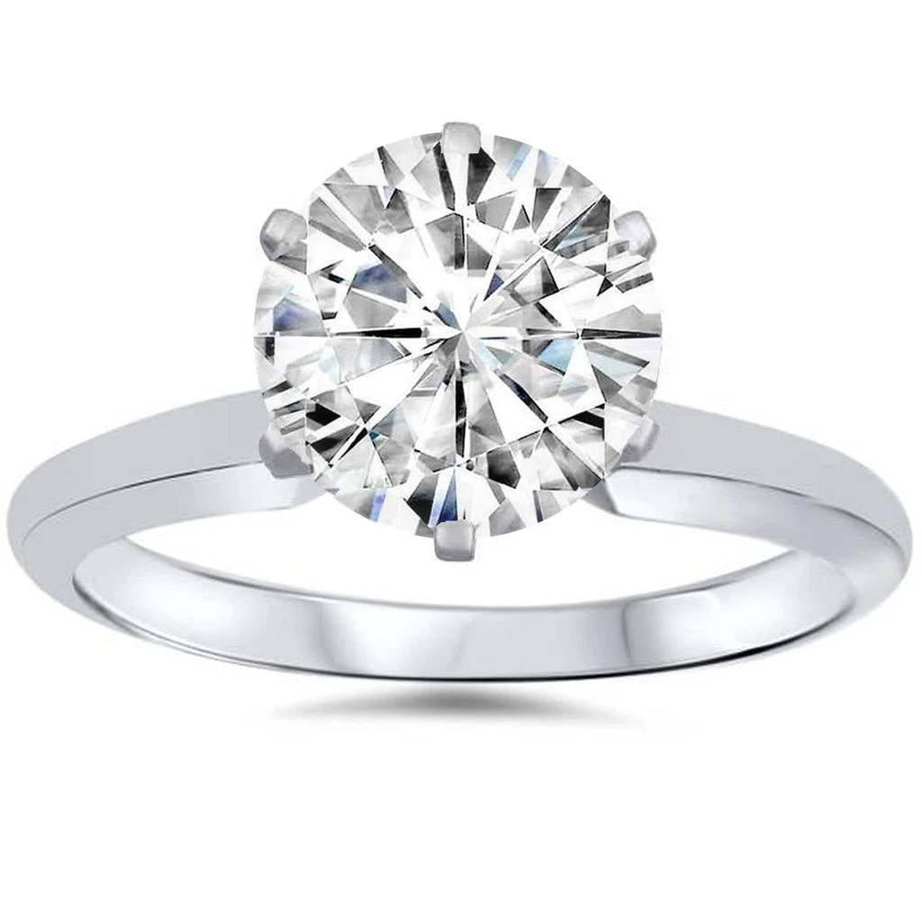 Pompeii3 VVS 3ct Solitaire Moissanite Engagement Ring Round Brilliant 14k White Gold 1