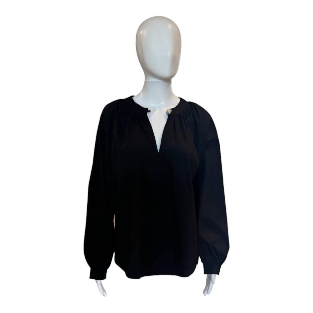 English Factory Rhinestone Button Blouse In Black