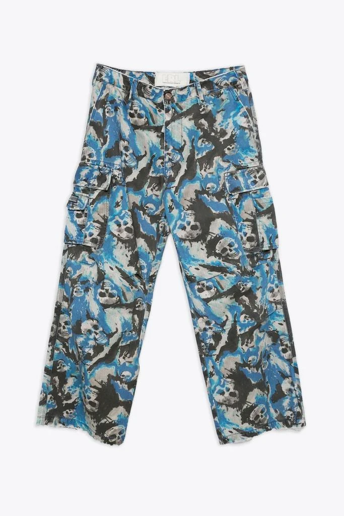 ERL Unisex Skull Cargo Pants Woven Blue camouflage cargo pant with skulls print 1