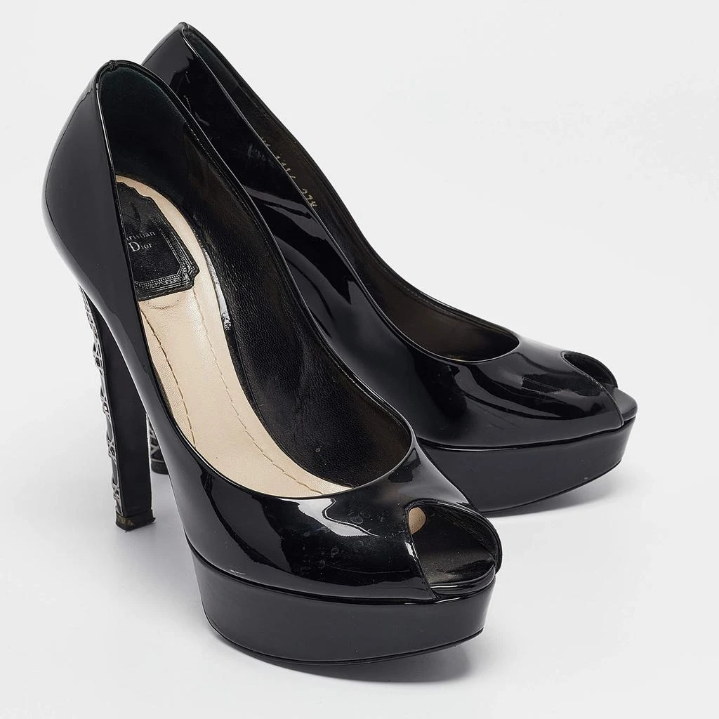 Dior Dior Black Patent Leather Miss Dior Peep Toe Pumps Size 37.5 4