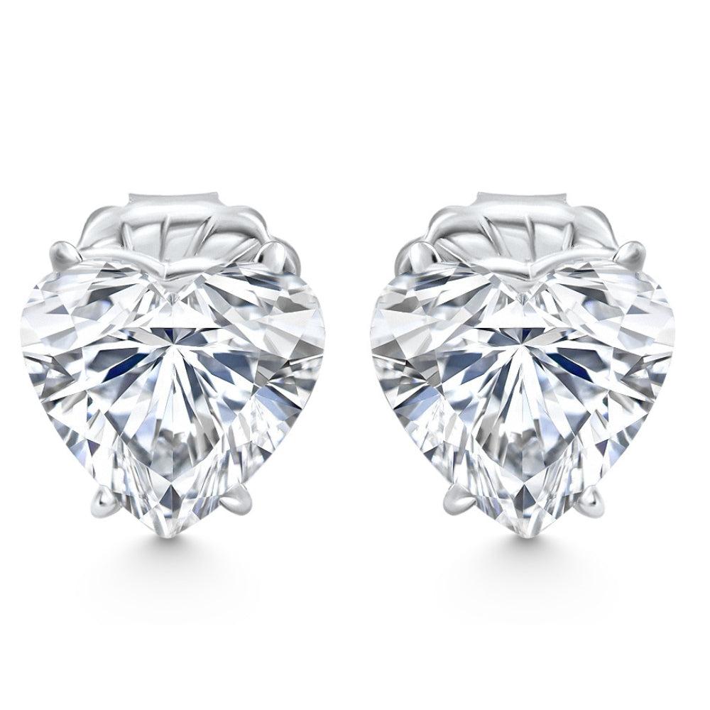 Pompeii3 Certified 6Ct TW Heart Shape Diamond Studs 14k White Gold Lab Grown