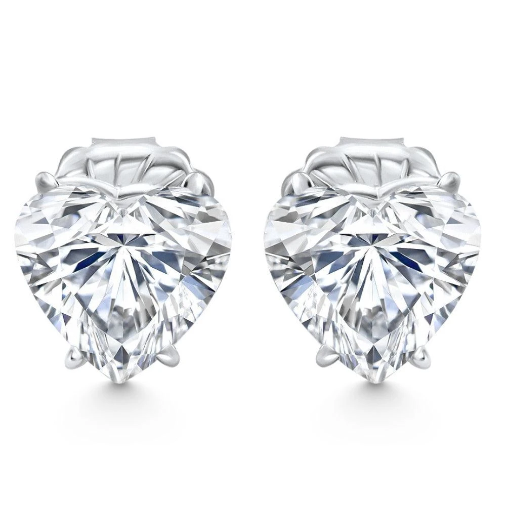 Pompeii3 Certified 6Ct TW Heart Shape Diamond Studs 14k White Gold Lab Grown 1