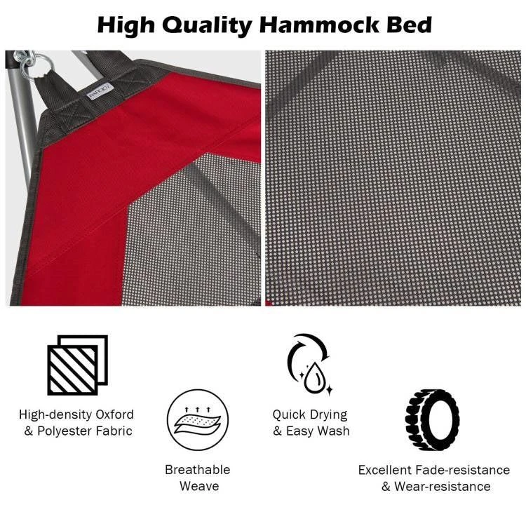 QuikFurn Red Portable Camping Foldable Hammock with Stand and Carry Case 3