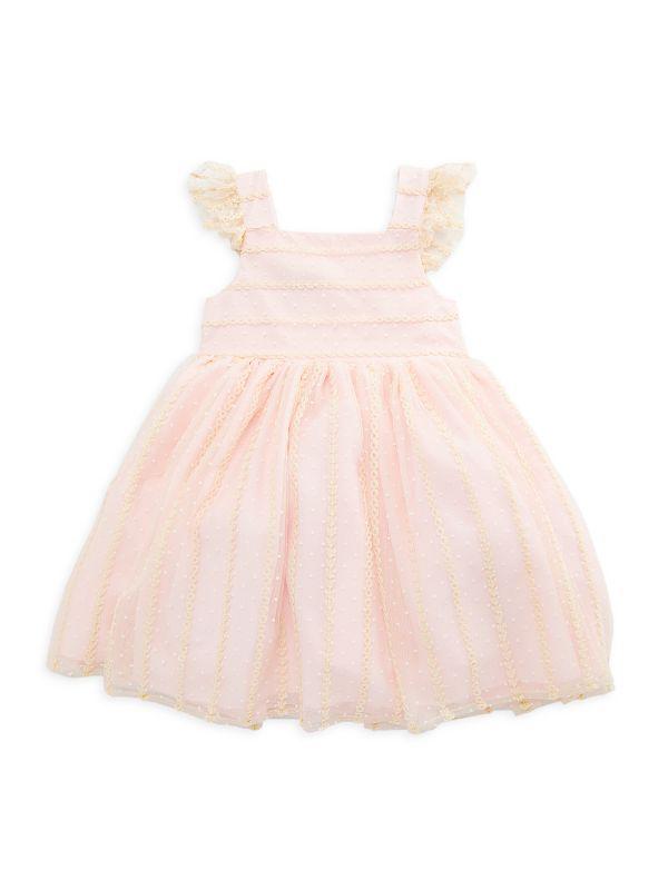 Pippa & Julie Little Girl's Embroidery Stripe Tulle Dress