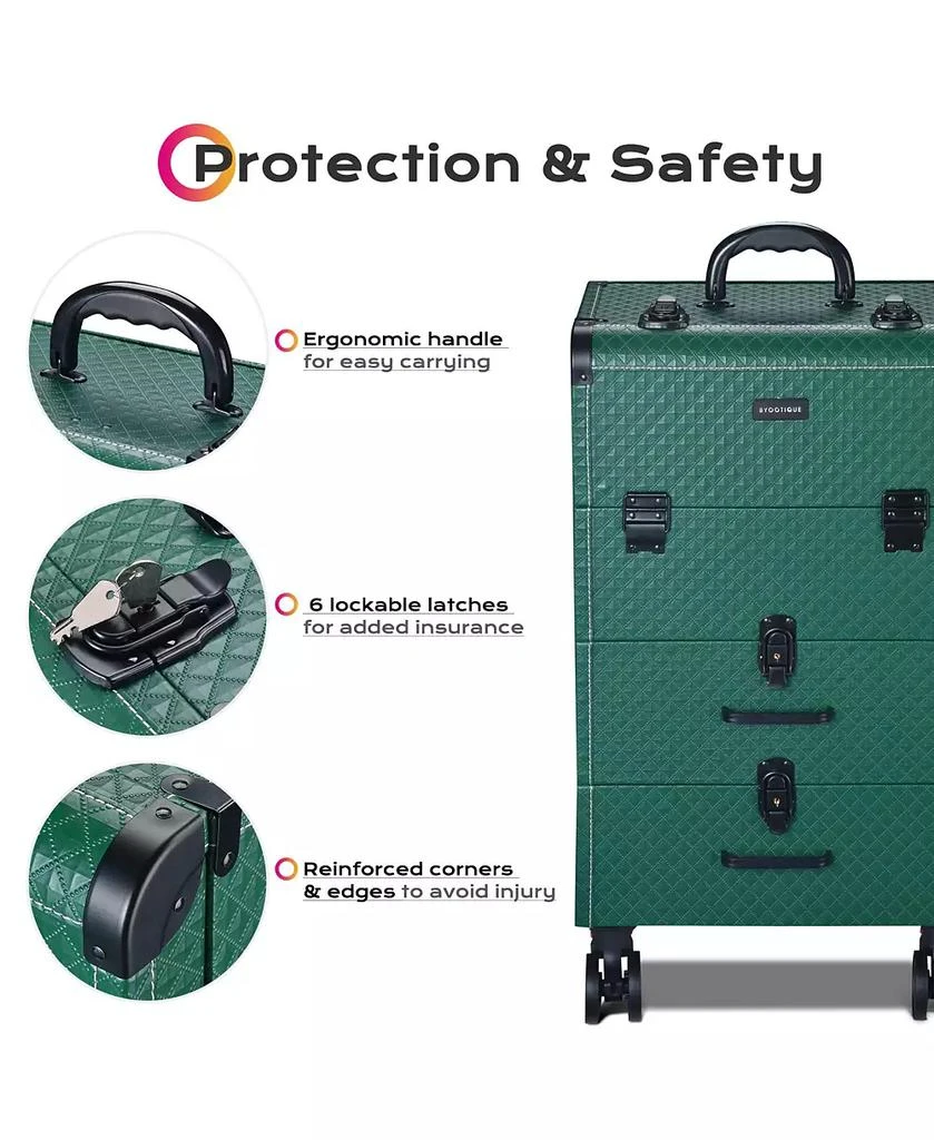 Byootique Rolling Makeup Train Case Cosmetic Organizer Trolley 2 Drawer Lockable 10