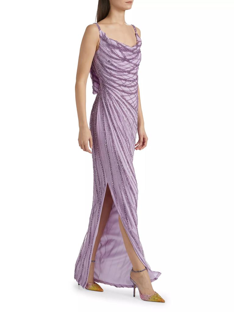 Pamella Roland Embroidered Tulle Cowl Gown