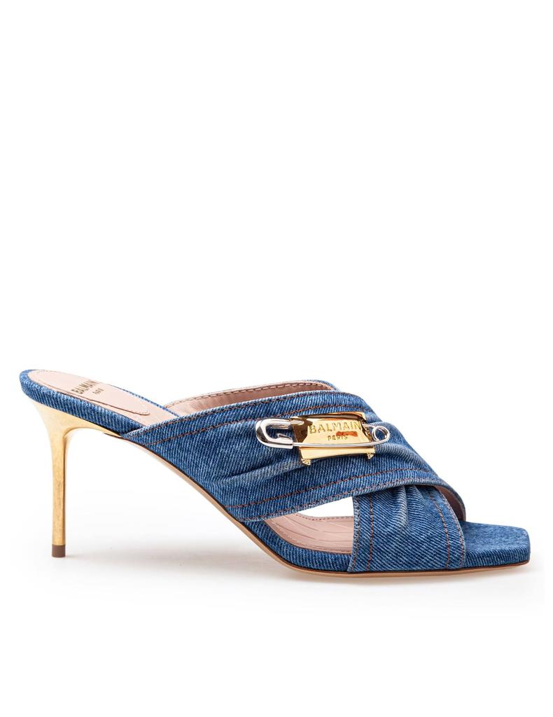 【送料&関税込】Balmain Safety Mule In Denim Fabric With App Balmain Safety Mule In Denim Fabric With Applied Pin