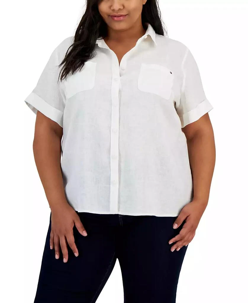 Tommy Hilfiger Plus Size 100% Linen Camp Shirt 1