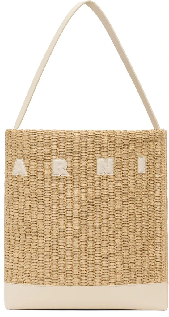 Marni Beige & Off-White Raffia-Effect Museo Medium Tote 1