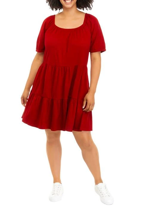 TRUE CRAFT Craft Plus Size Blouson Sleeve Tiered Dress 1