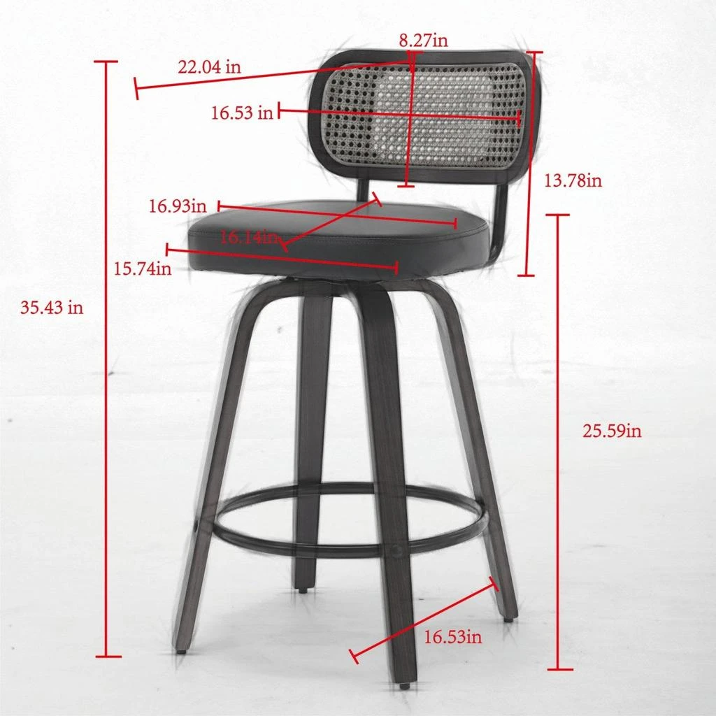 Streamdale Furniture Streamdale Set of 3, 26" Counter Height Bar Stools - Walnut/Black, Cane Rattan, Beige Linen, Swivel 3