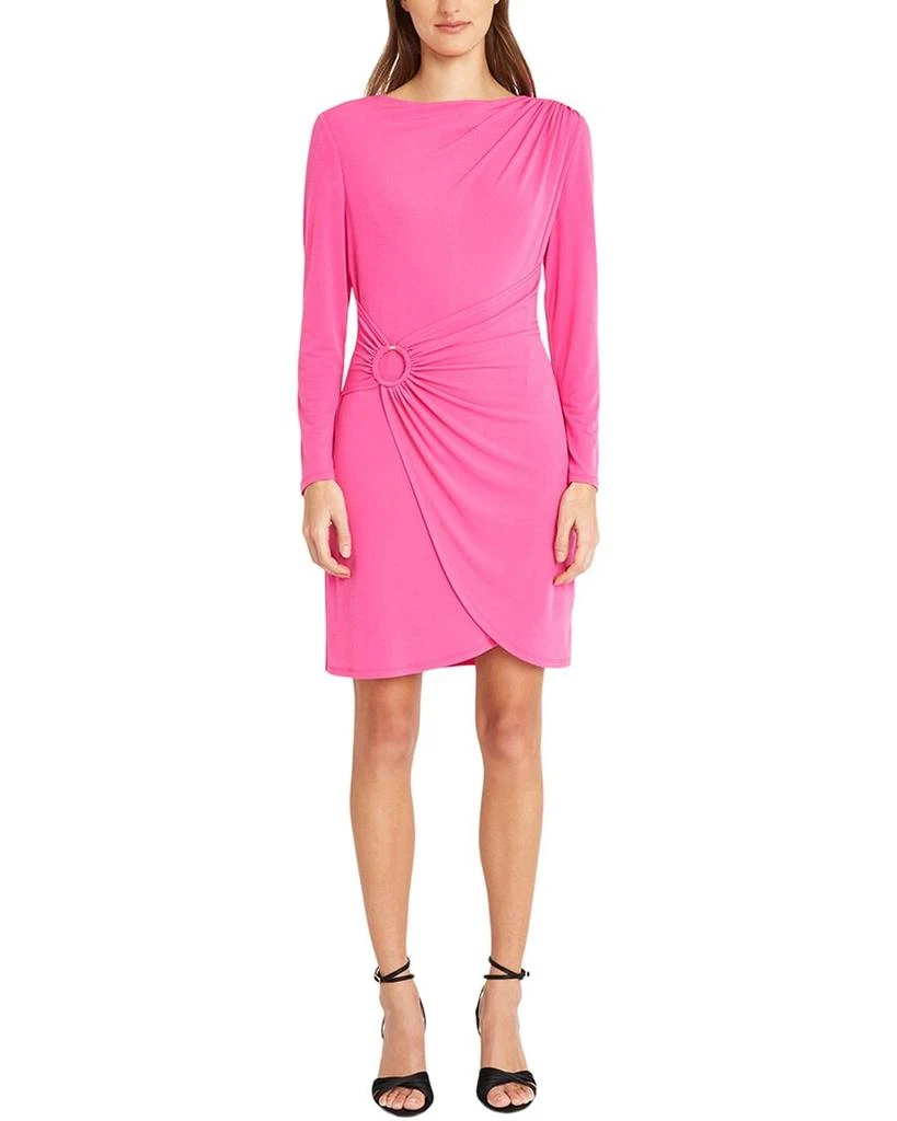 open lace back dress Donna Morgan Floral Ruffle Tiered Button Front Dress - Pink/ Red
