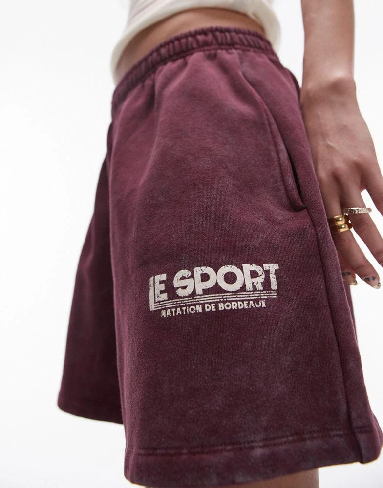 Topshop Topshop co ord graphic le sport jogger short in burgundy 2