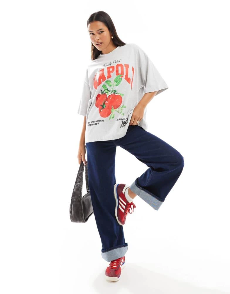 ASOS ASOS DESIGN oversized t-shirt with napoli tomato graphic in ice marl 4