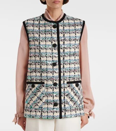 Valentino Mossi sequined cotton-blend tweed vest 6