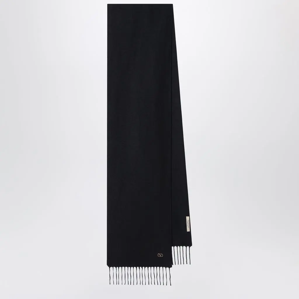 Valentino Black cashmere scarf with VLogo detail