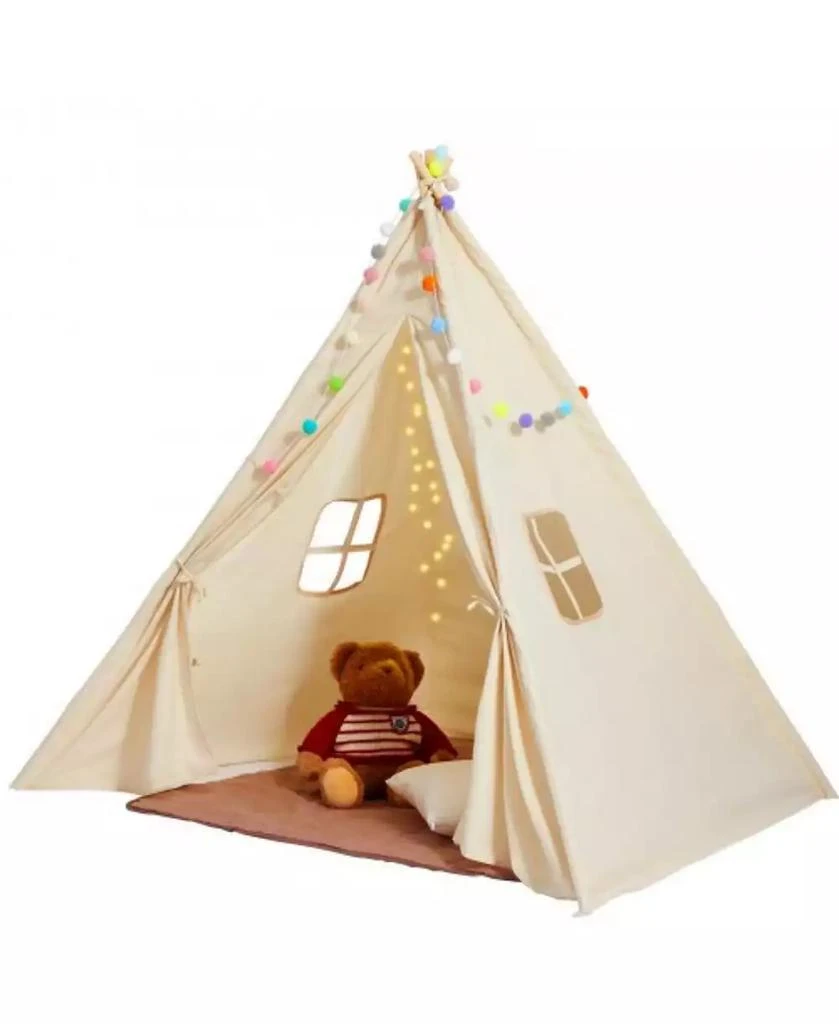 Slickblue Foldable Kids Teepee Play Tent with Mat Plush Balls and Windows for Ages 1 to 5
