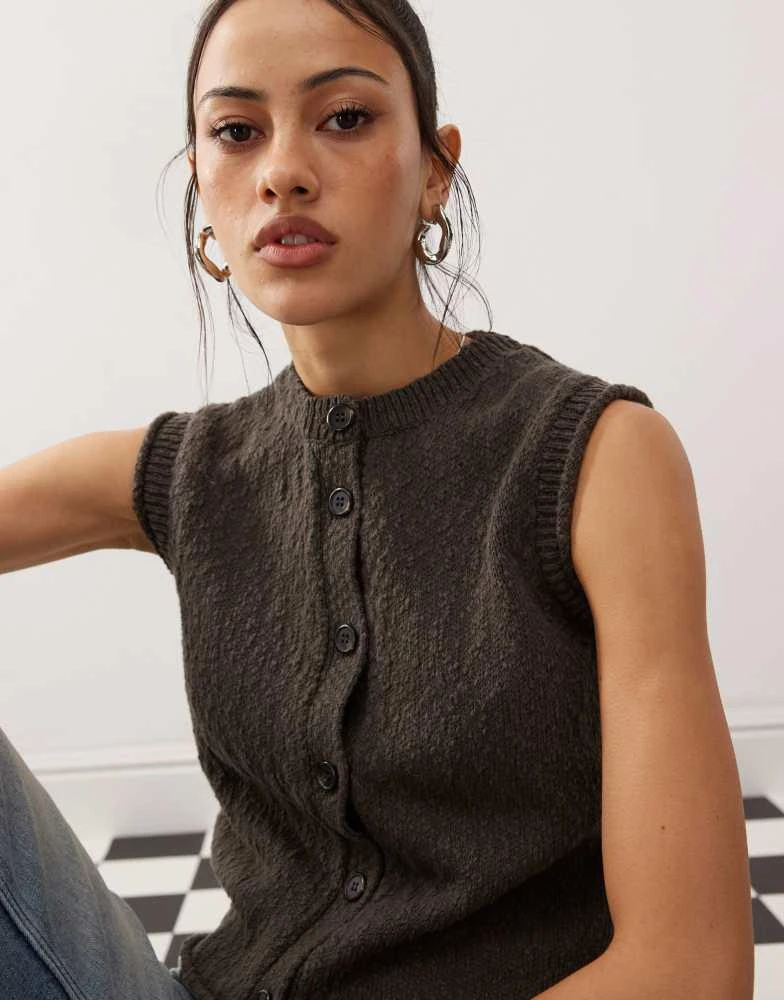 Weekday Weekday Olina textured knitted vest in dark mole 3
