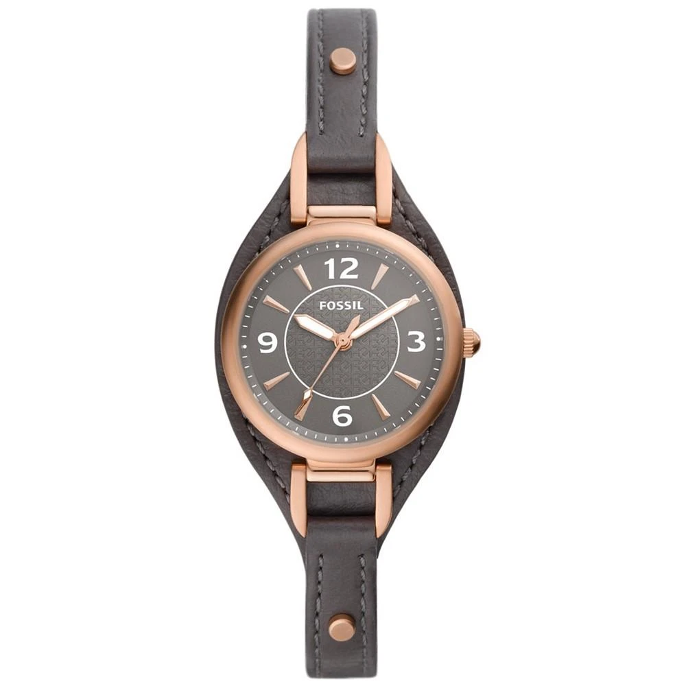 Fossil Women's Carlie Gray Leather Strap Watch, 28mm 1