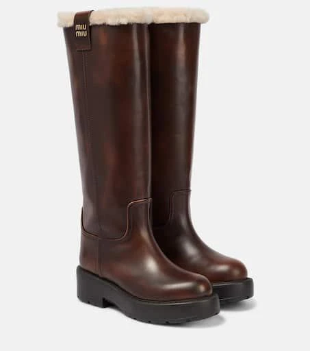 Miu Miu Shearling-lined leather knee-high boots 1
