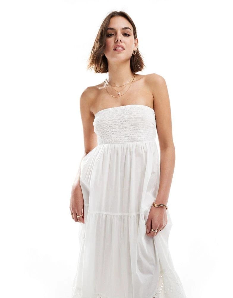 New Look New Look shirred bandeau broderie maxi dress in white 2