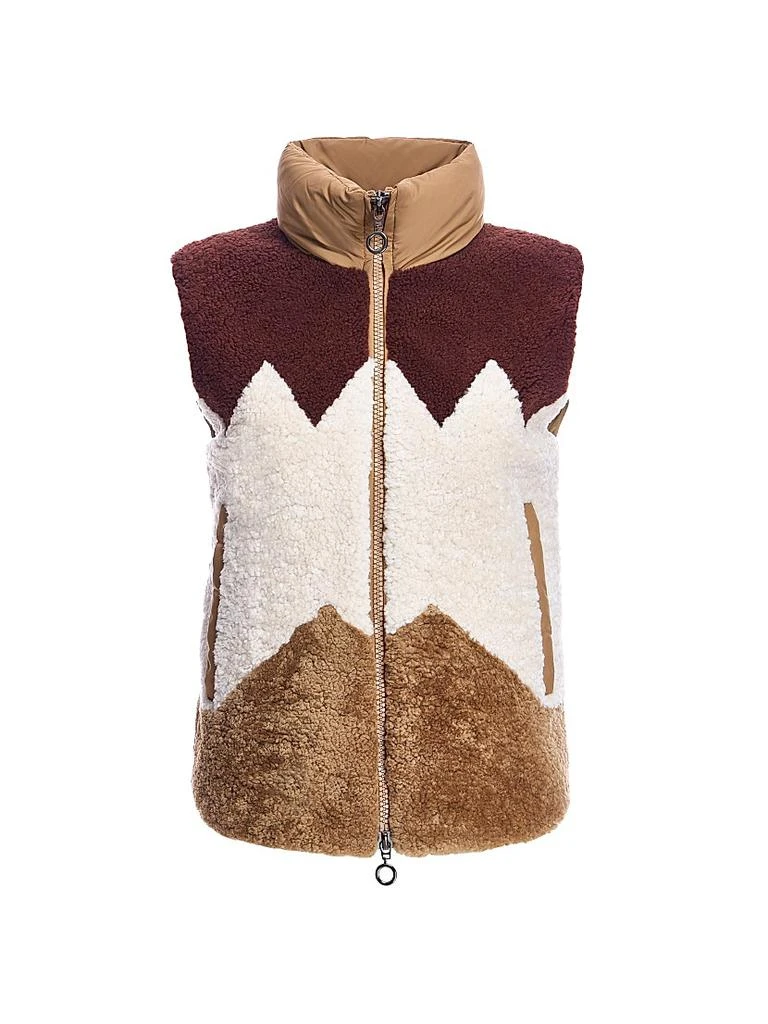 Maximilian Colorblocked Geometric Shearling Vest 1