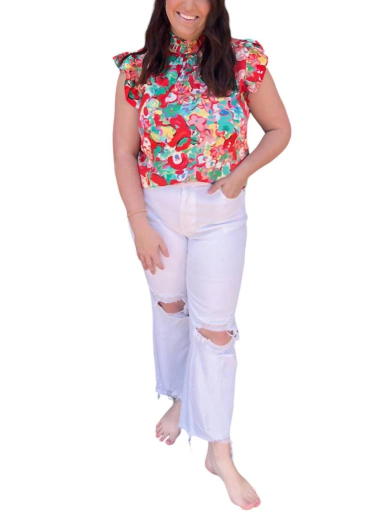 RISEN Distressed High Rise Straight Crop Jeans In White 1