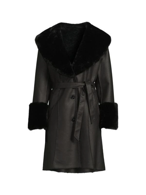 BELLE FARE Faux Shearling & Faux Leather Wrap Coat 3