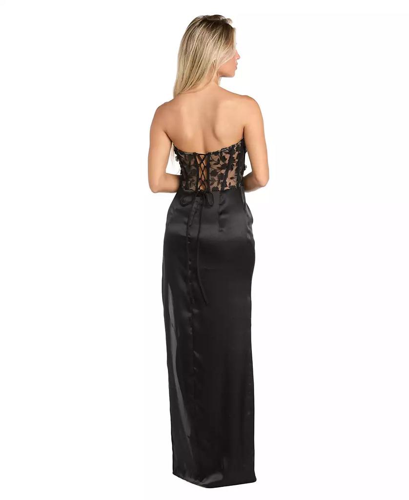 Morgan & Company Juniors' Strapless Floral-Corset Slit Gown