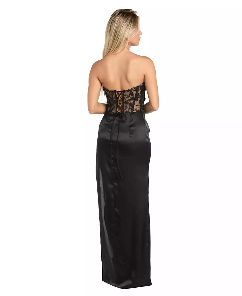 Morgan & Company Juniors' Strapless Floral-Corset Slit Gown 2