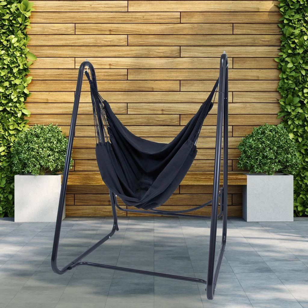 Sunnydaze Indoor or Outdoor Hammock Chair with A-Frame Steel Stand - Anti-Tip Feet for Stability - Black 5