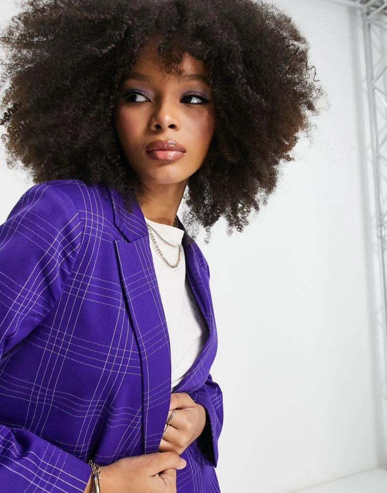 Pieces Pieces oversized blazer co-ord in purple check 4
