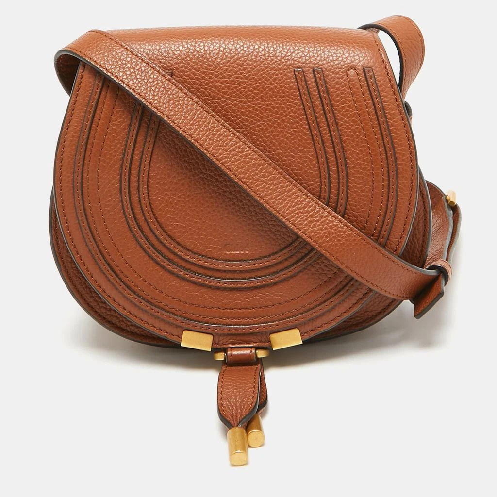 Chloe Marcie Grain leather small saddle bag Shoulder Bag Pochette Crossbody tan brown