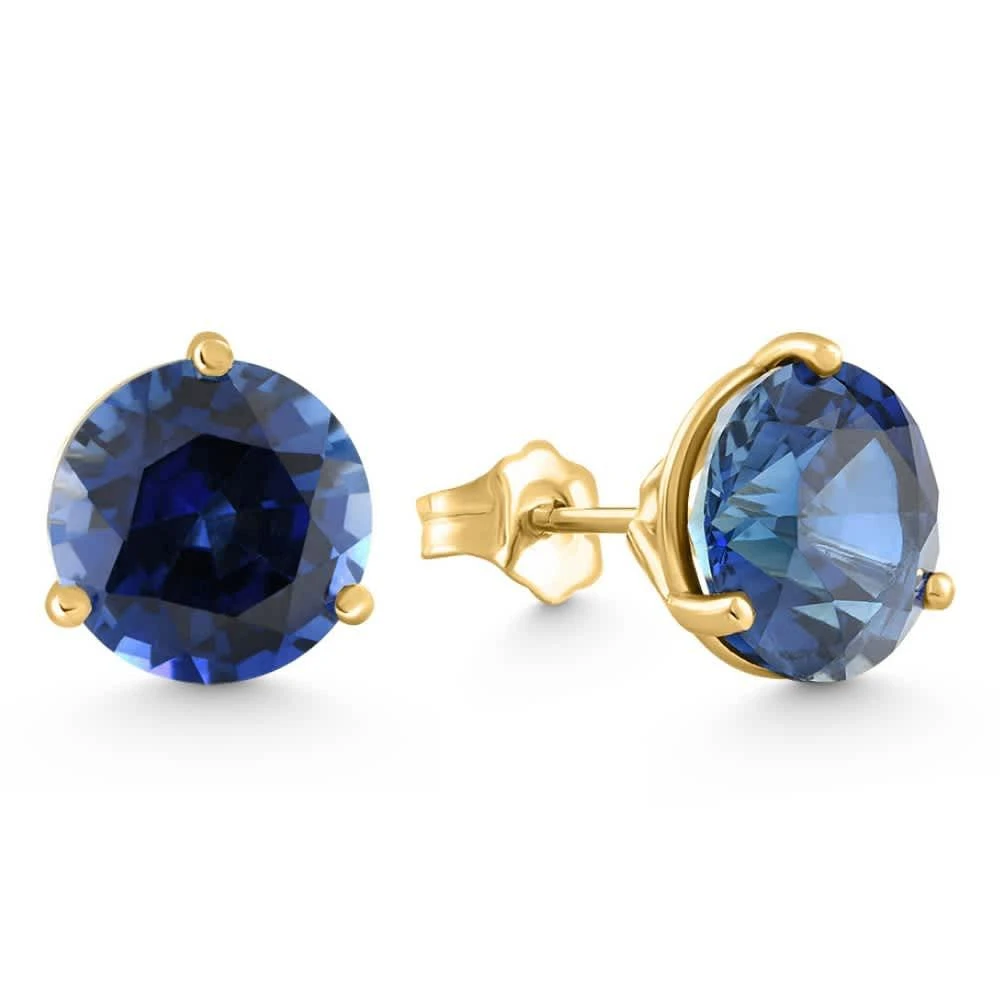 Pompeii3 7Ct Round Blue Sapphire Studs 9mm Women
s 14k Earring 3 Prong Martini Lab Grown