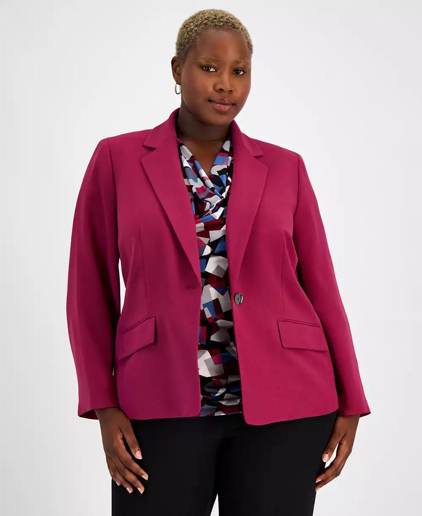 Kasper Plus Size One Button Stretch Crepe Blazer Cerise 24W Women s Blazers Free Shipping BeyondStyle