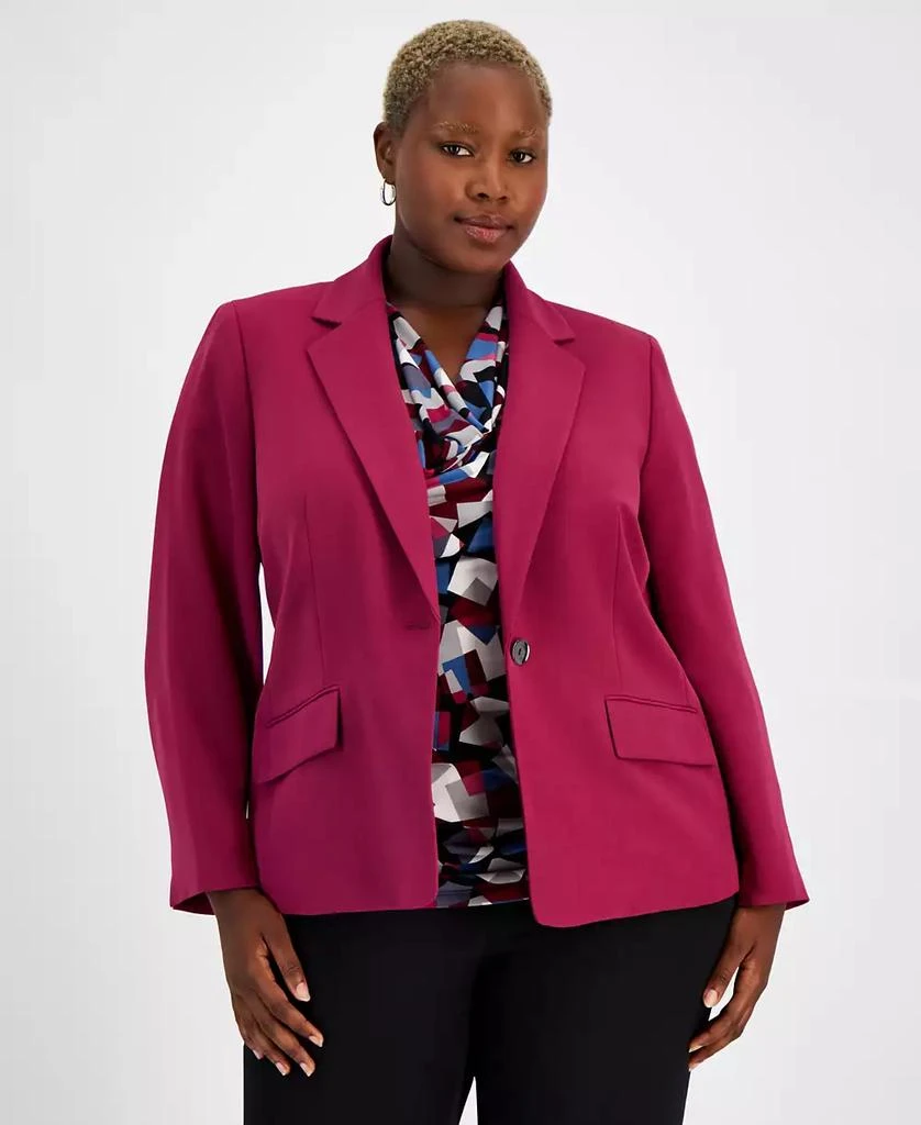 Kasper Plus Size One-Button Stretch Crepe Blazer 1