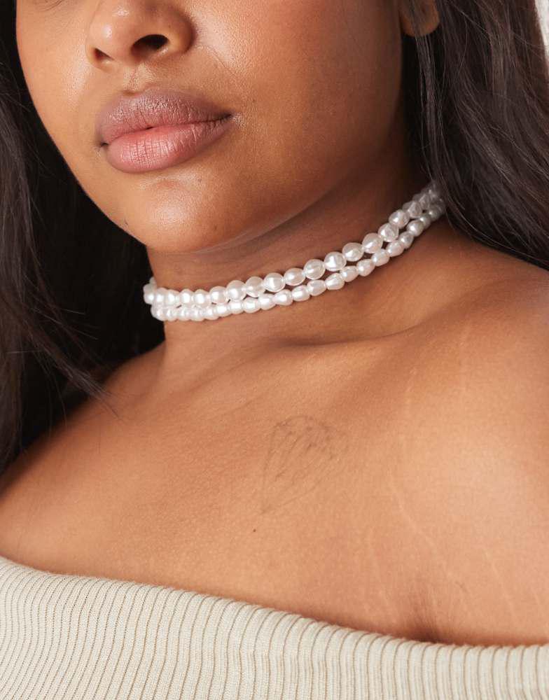 ASOS ASOS DESIGN Curve choker necklace with faux freshwater pearl layer detail