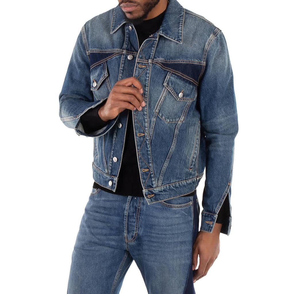Alexander Mcqueen Men's Blue Washed Panelled Denim Jacket – On