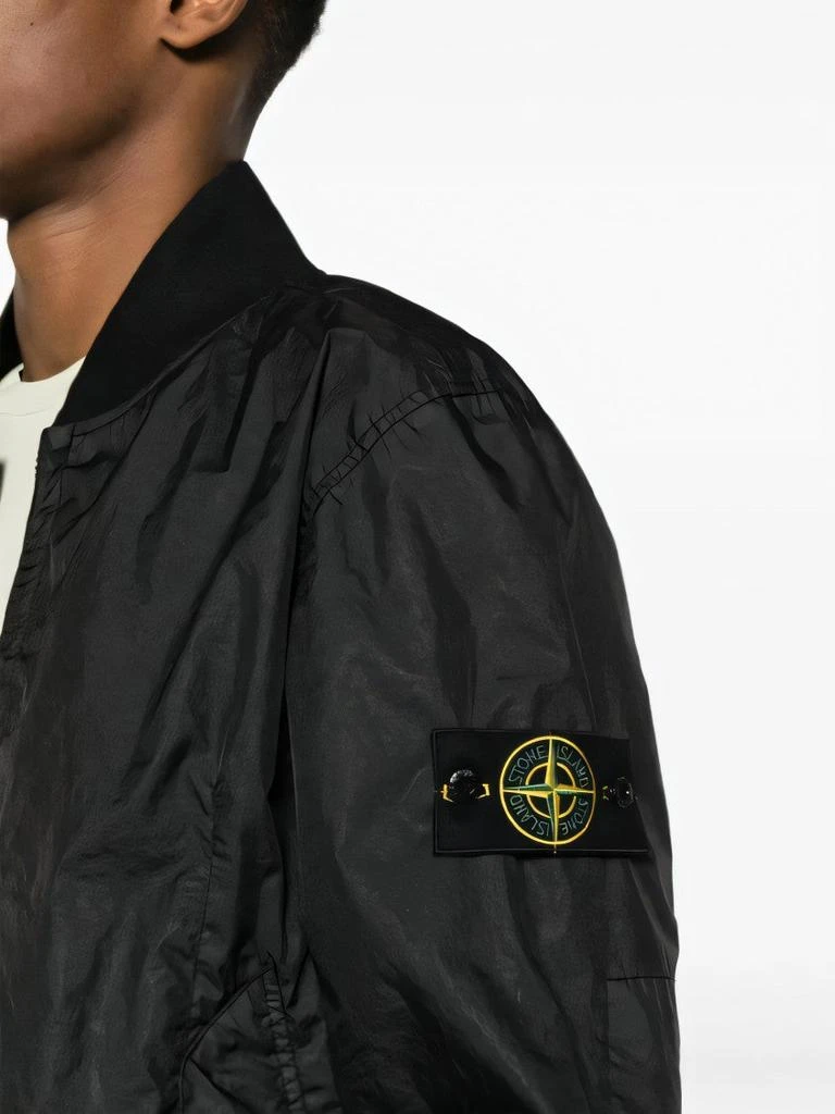 Stone Island Black Leather Jacket With Zip Front And Logo Patch 5