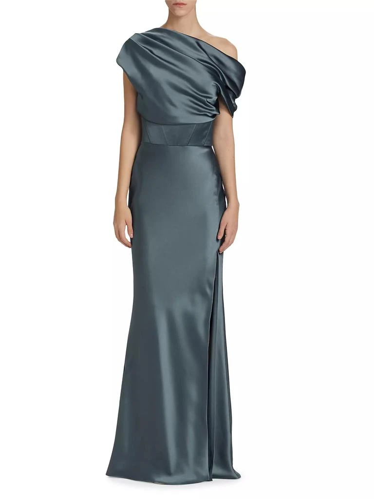 Amsale Satin One-Shoulder Gown 3