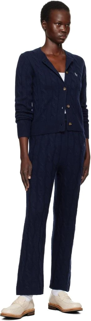 Sporty & Rich Navy 'SRC' Cableknit Cashmere Trousers 4