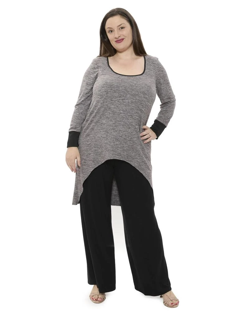 24seven Comfort Apparel Plus Size Two Tone Scoop Neck Long Sleeve High Low Top and Pant Set