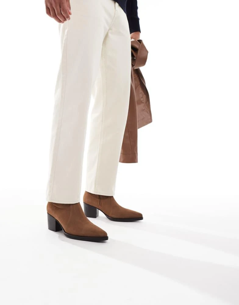 ASOS DESIGN chelsea western boots in tan suede with cuban  display picture 3