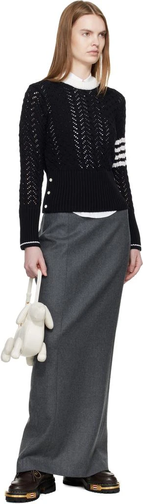 Thom Browne Navy Cable Pointelle Stitch Classic 4-Bar Sweater 4